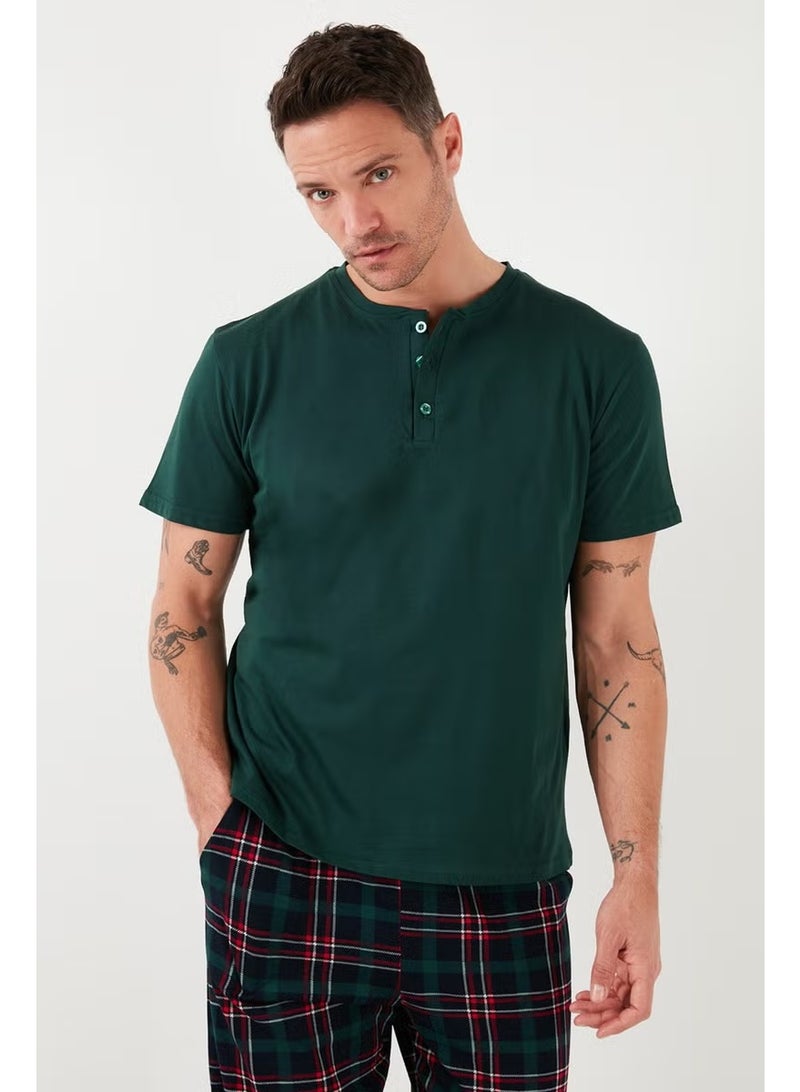 Buratti Plaid Cotton Elastic Waist Regular Fit Short Sleeve Men's Pajama Set 6572004 - Image 3